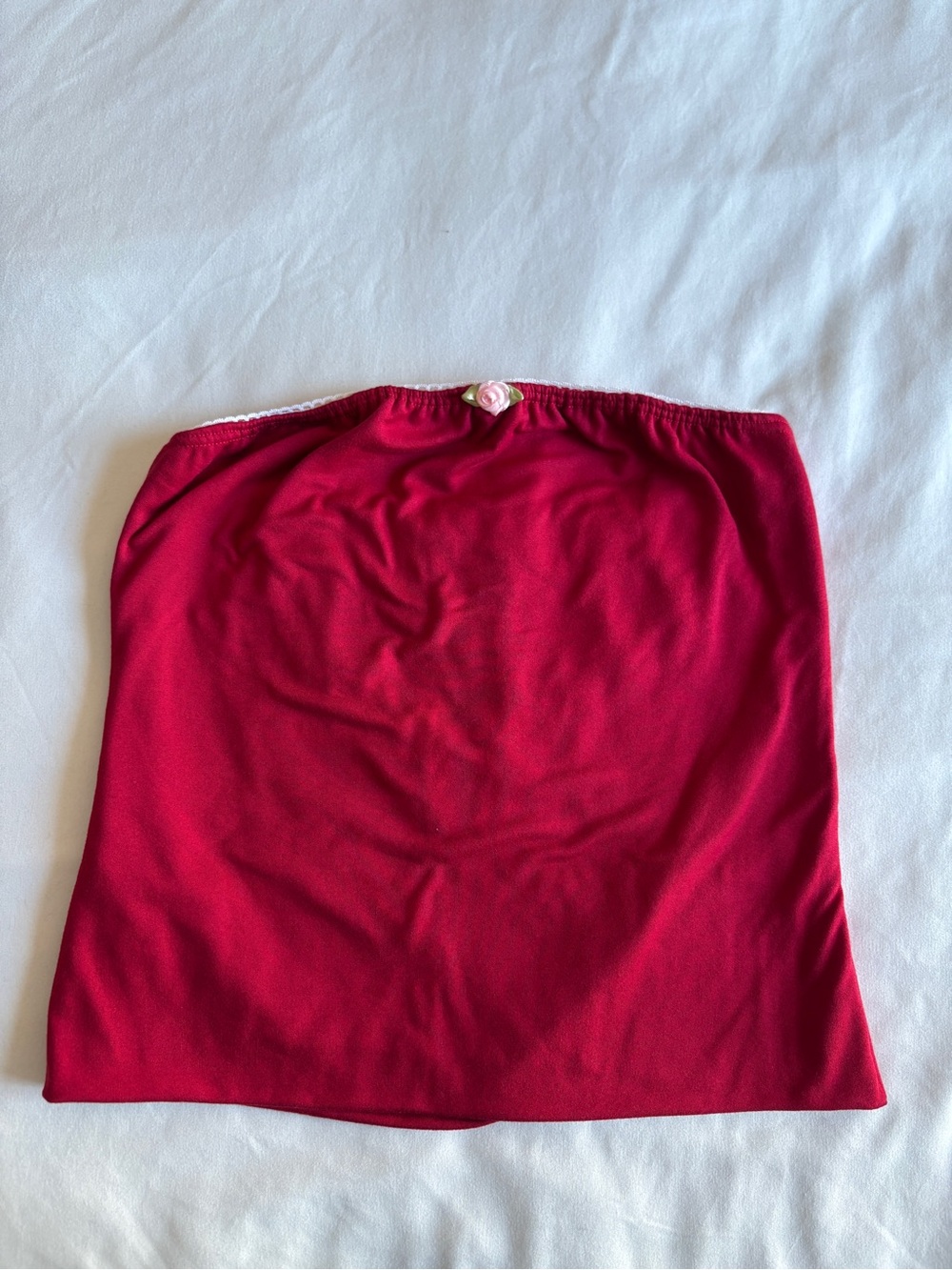 Jova Red Lace Trim Rosette Tube Top Coquette Feminine